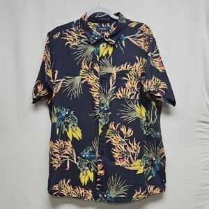 Roark Classic Fit Linen Blend Tui Floral Black Hawaiian Island Button Up XL